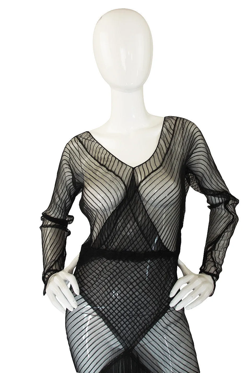 1930s Exceptional Black Silk Net Bias Gown