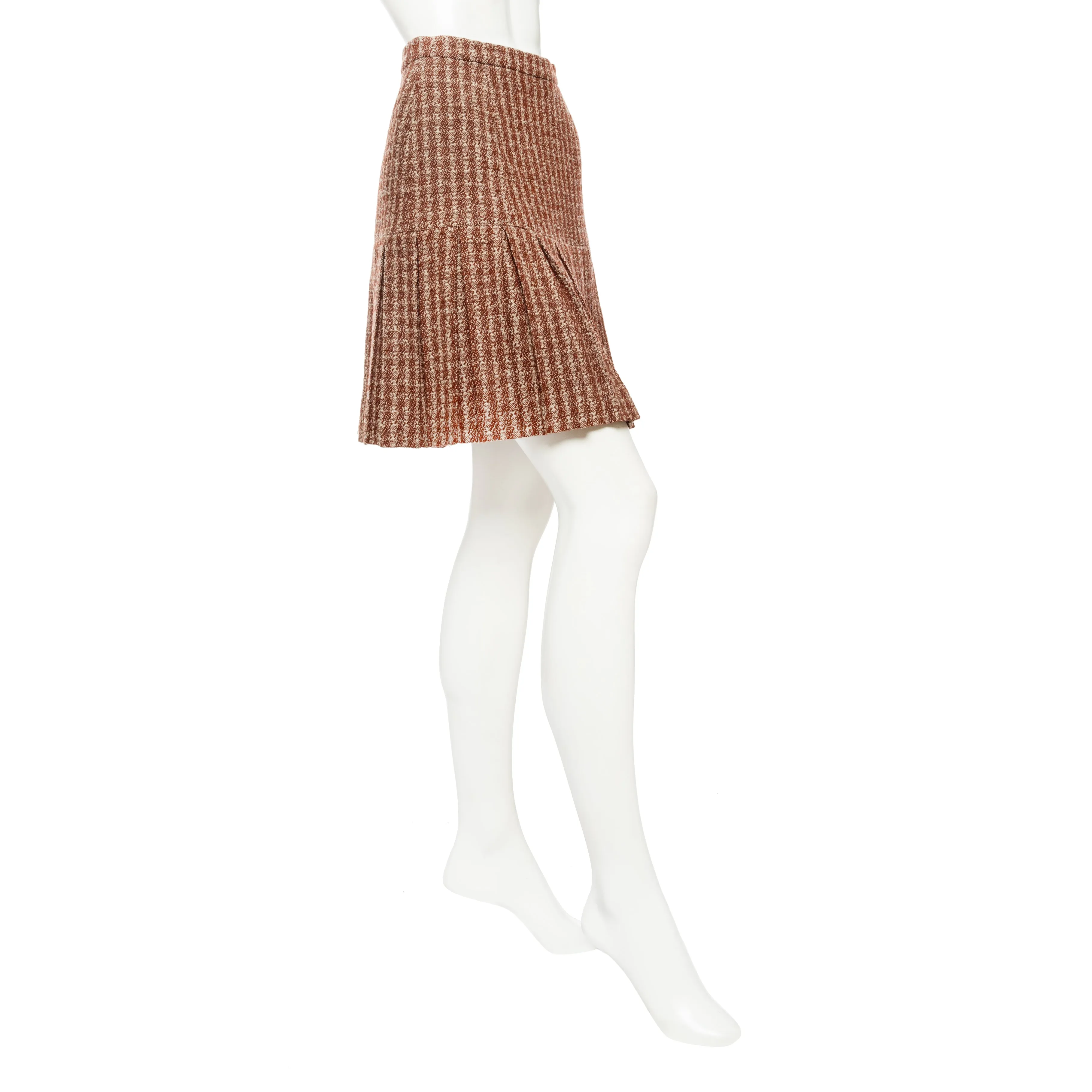 1997 Brown Wool-Blend Pleated Mini Skirt