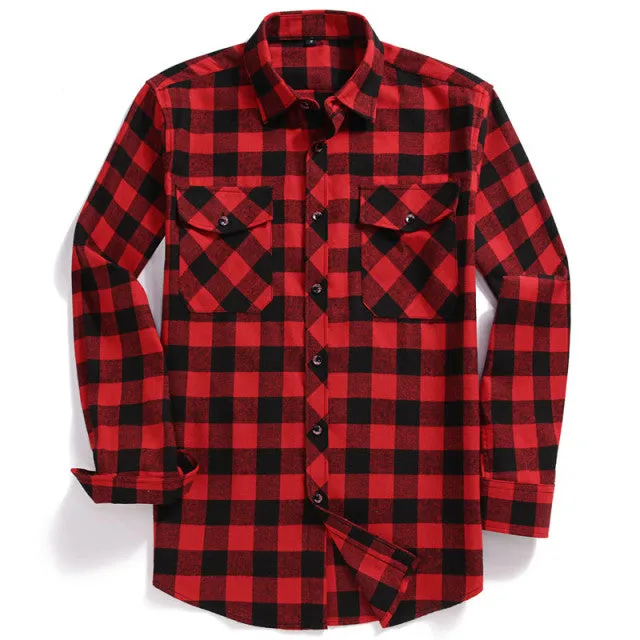 2022 Men Casual Long-Sleeved Plaid Flannel Shirt