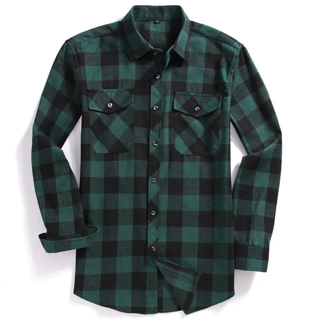 2022 Men Casual Long-Sleeved Plaid Flannel Shirt