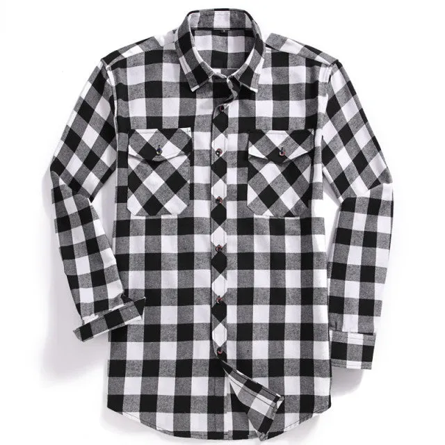 2022 Men Casual Long-Sleeved Plaid Flannel Shirt