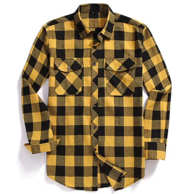 2022 Men Casual Long-Sleeved Plaid Flannel Shirt