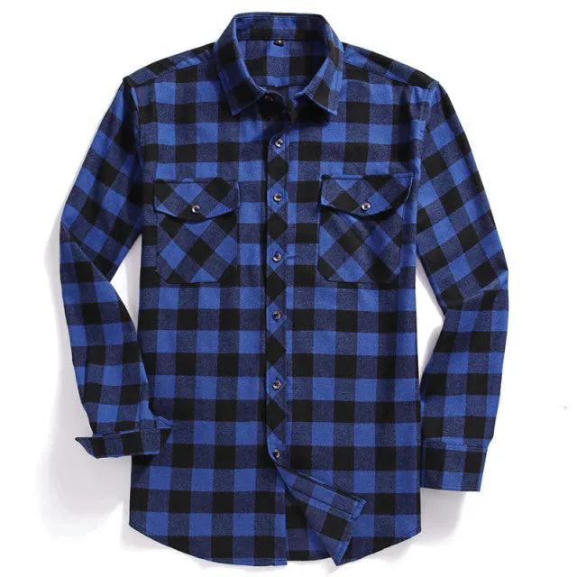 2022 Men Casual Long-Sleeved Plaid Flannel Shirt