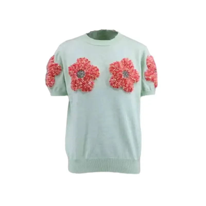 3D Knitted Flower Short Sleeve Sweater