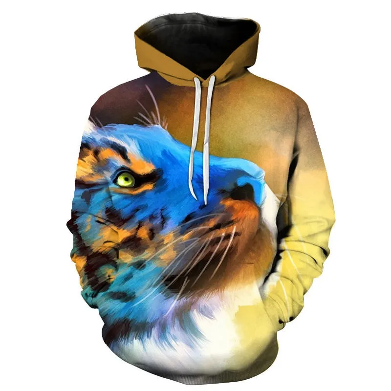 3D Print Flame Tiger Hoodie Men Sweatshirt Men Women Hoodies Plus Size Pullover Novelty 6XL Casual Animal Coats