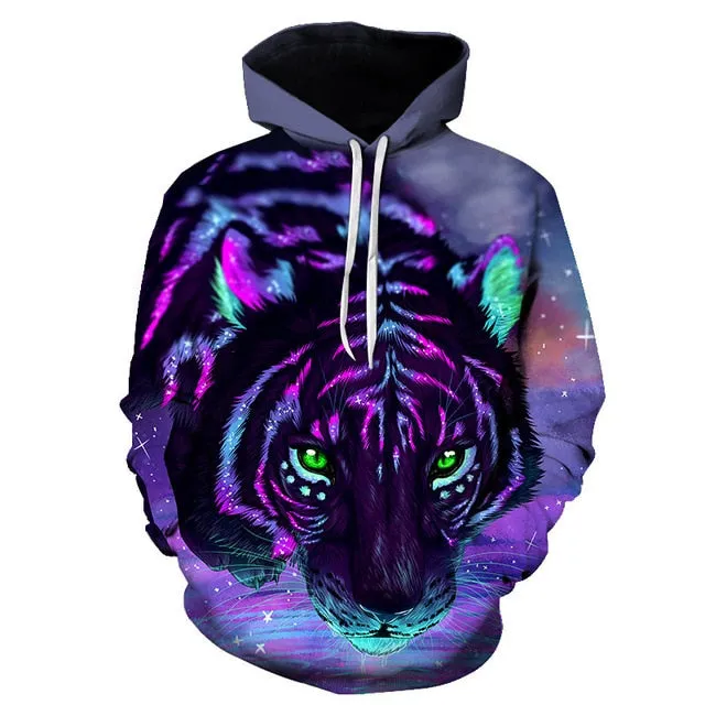 3D Print Flame Tiger Hoodie Men Sweatshirt Men Women Hoodies Plus Size Pullover Novelty 6XL Casual Animal Coats