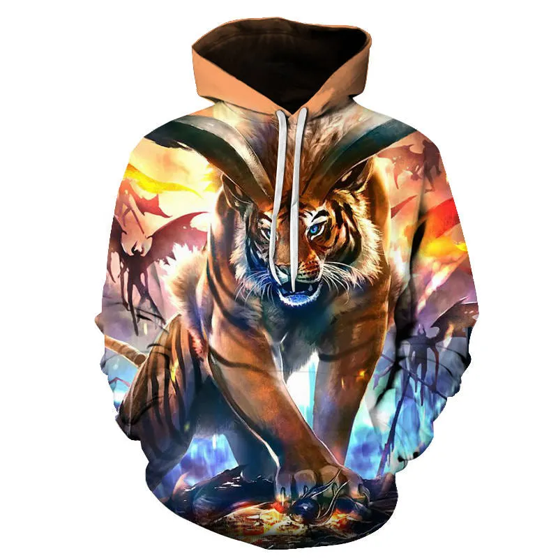 3D Print Flame Tiger Hoodie Men Sweatshirt Men Women Hoodies Plus Size Pullover Novelty 6XL Casual Animal Coats