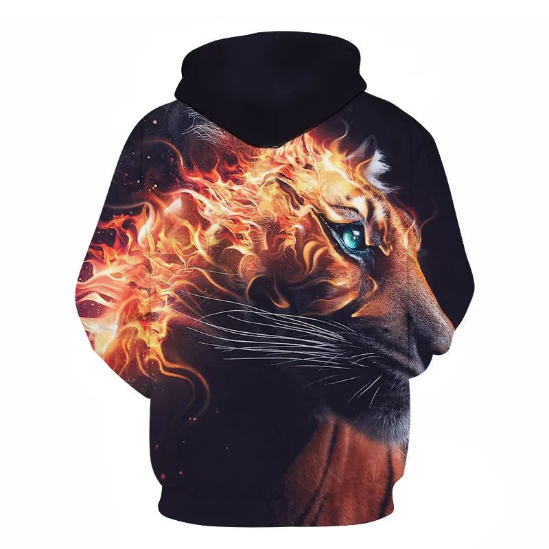 3D Print Flame Tiger Hoodie Men Sweatshirt Men Women Hoodies Plus Size Pullover Novelty 6XL Casual Animal Coats