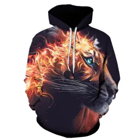 3D Print Flame Tiger Hoodie Men Sweatshirt Men Women Hoodies Plus Size Pullover Novelty 6XL Casual Animal Coats