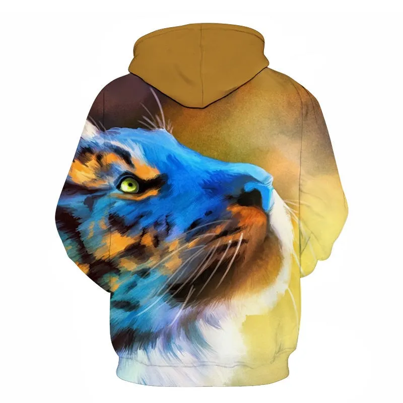 3D Print Flame Tiger Hoodie Men Sweatshirt Men Women Hoodies Plus Size Pullover Novelty 6XL Casual Animal Coats