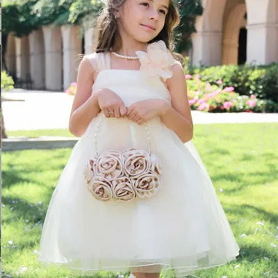 A-Line Knee Length White Tulle Flower Girl Dress With Flowers,Cheap Flower Girl Dresses ,FGY0233