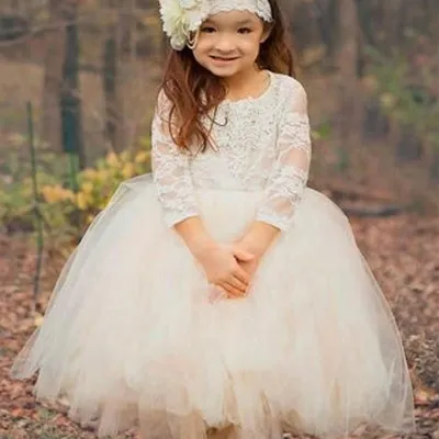 A-line Long Sleeves White Tulle Flower Girl Dresses,Cheap Flower Girl Dresses ,FGY0236