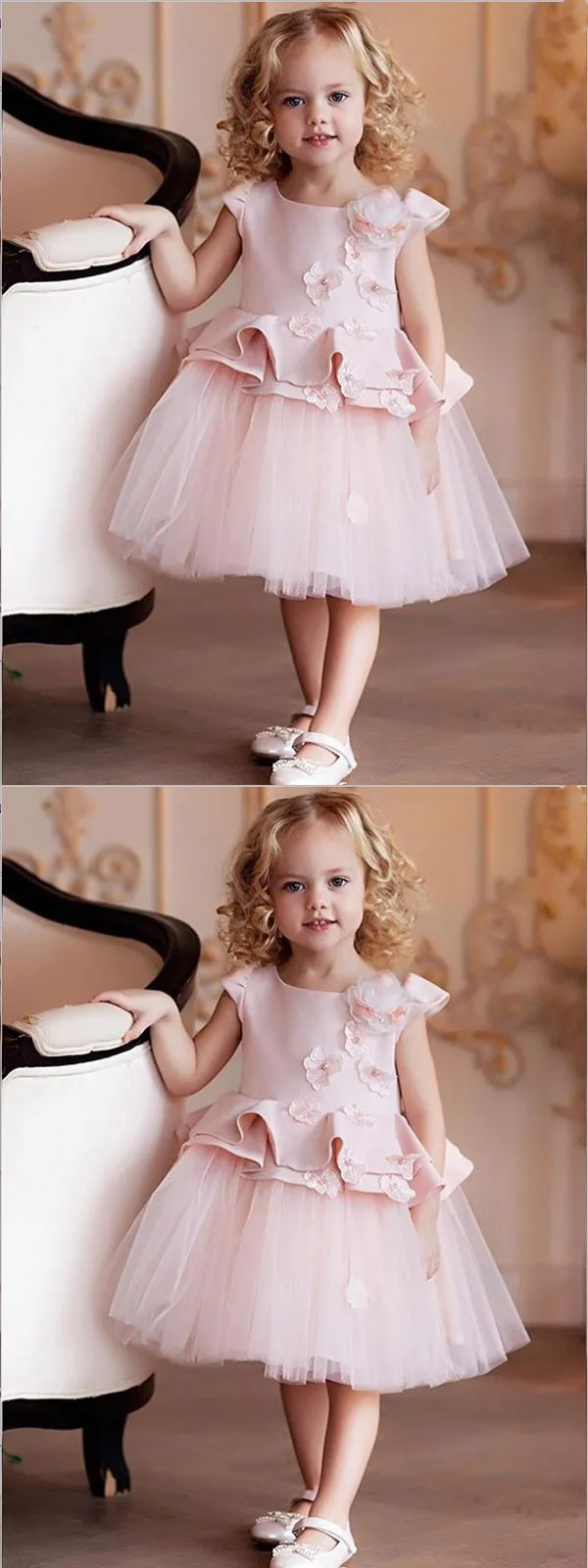 A-Line Round Neck Pink Tulle Flower Girl Dress ,Cheap Flower Girl Dresses ,FGY0217