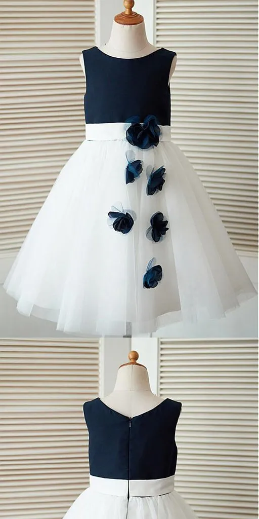 A-line Scoop Knee-length Tulle Flower Girl Dresses With Handmade Flower Girl ,Cheap Flower Girl Dresses,FGY0189