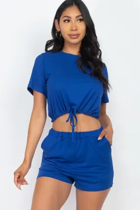 Adjustable Front Tied Crop Top & Shorts Casual Summer Sets