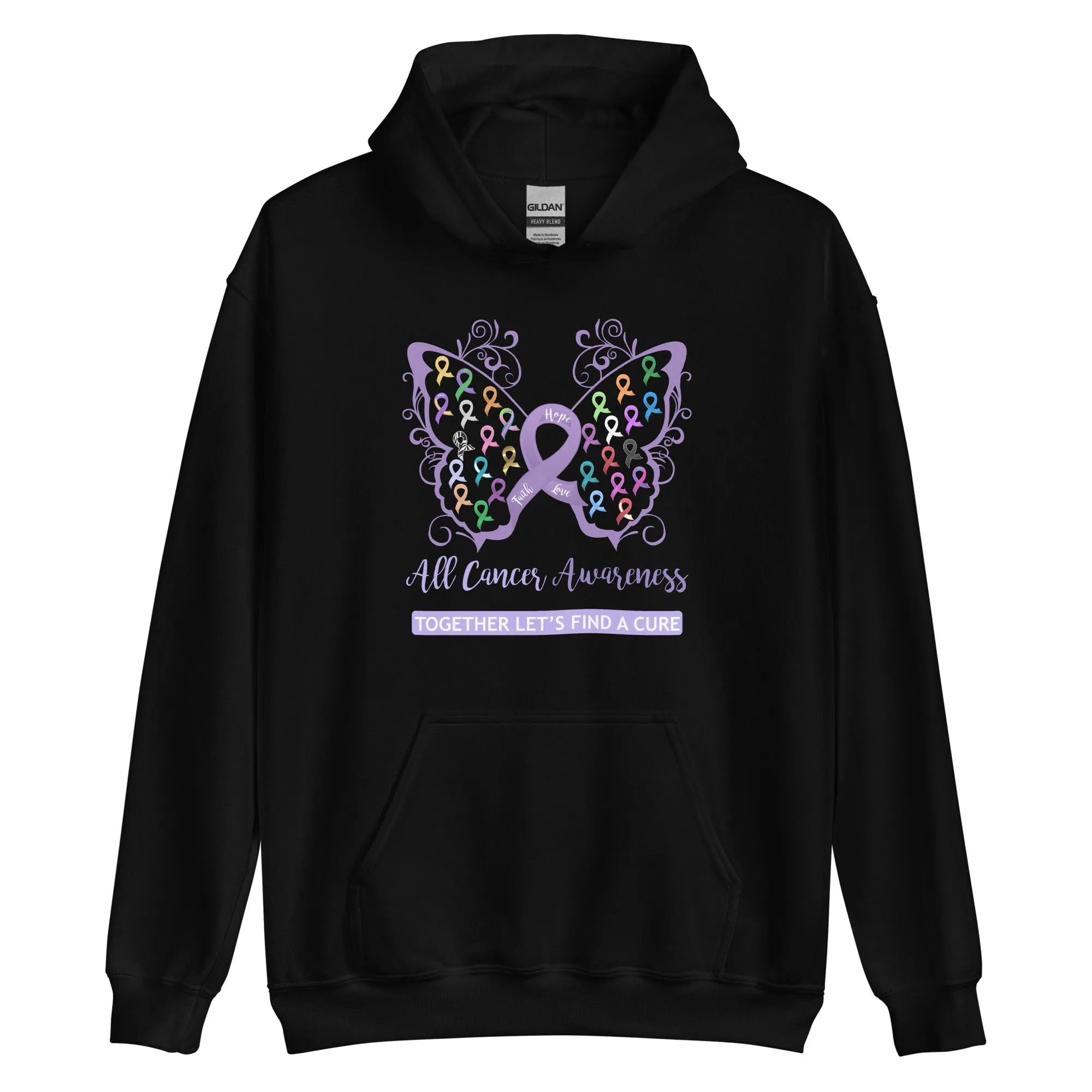 All Cancer Awareness Filigree Butterfly Hoodie - Several Colors Available