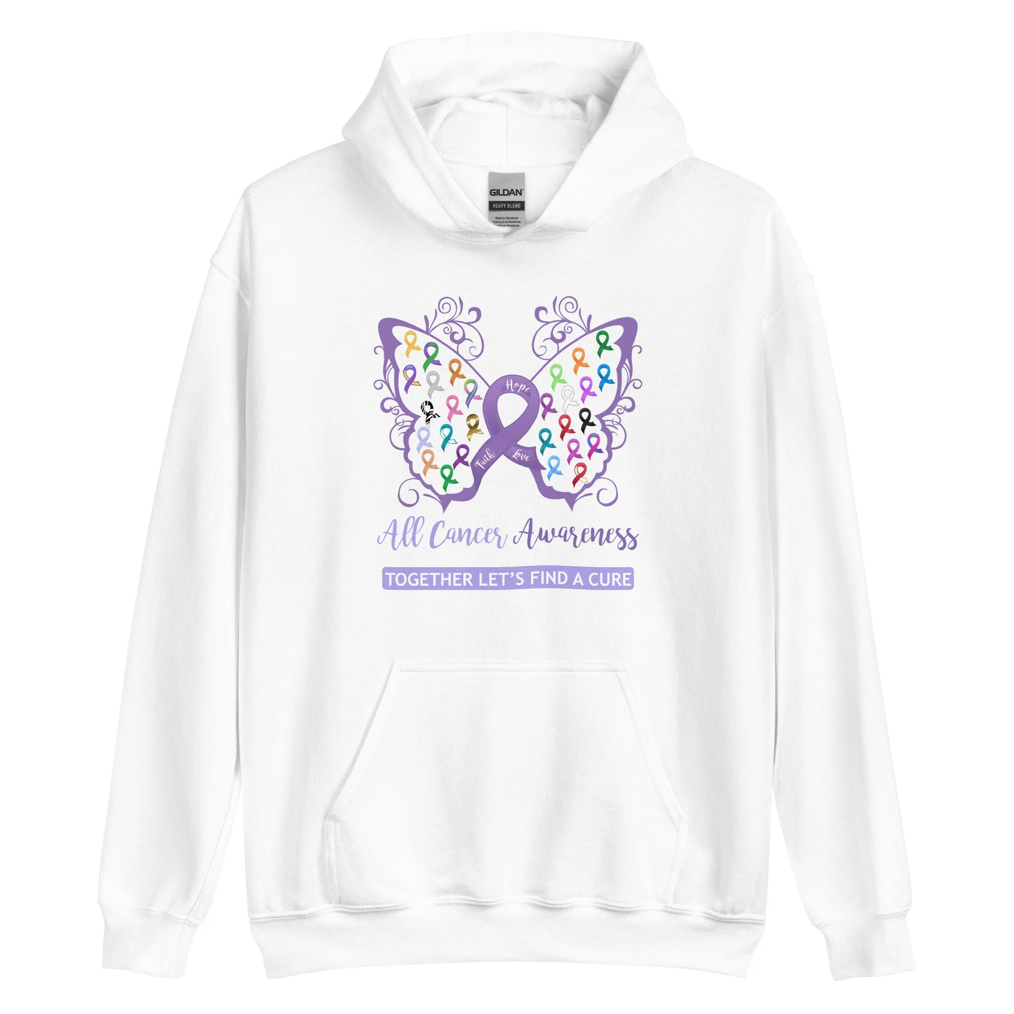 All Cancer Awareness Filigree Butterfly Hoodie - Several Colors Available