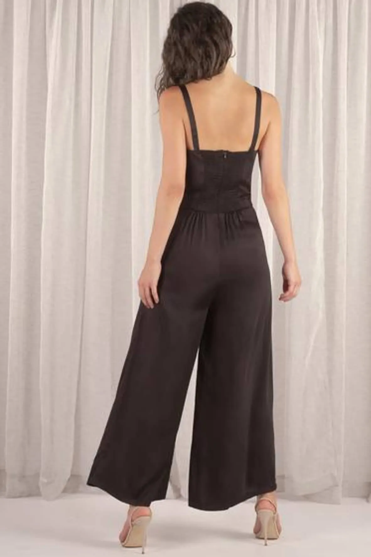 Amber Front Button Overall Jumpsuit in Black