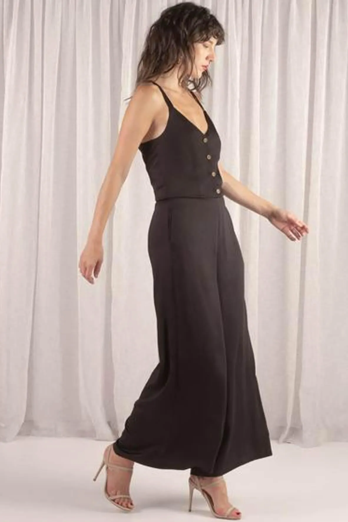 Amber Front Button Overall Jumpsuit in Black