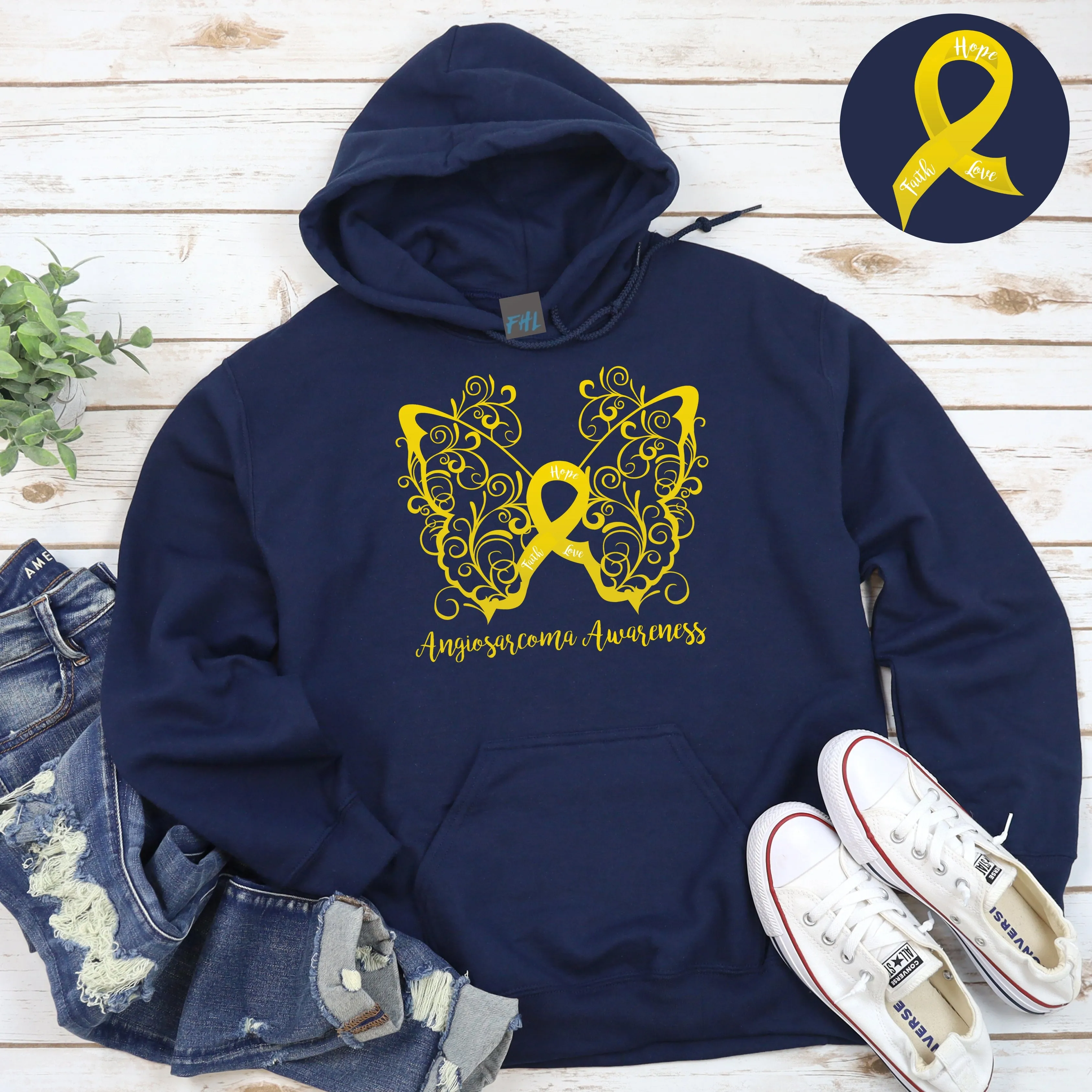 Angiosarcoma Awareness Filigree Butterfly Hoodie (Several Colors Available)