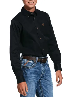 Ariat Boy's Black Solid Twill Classic Fit Button Up Western Shirt 10030161