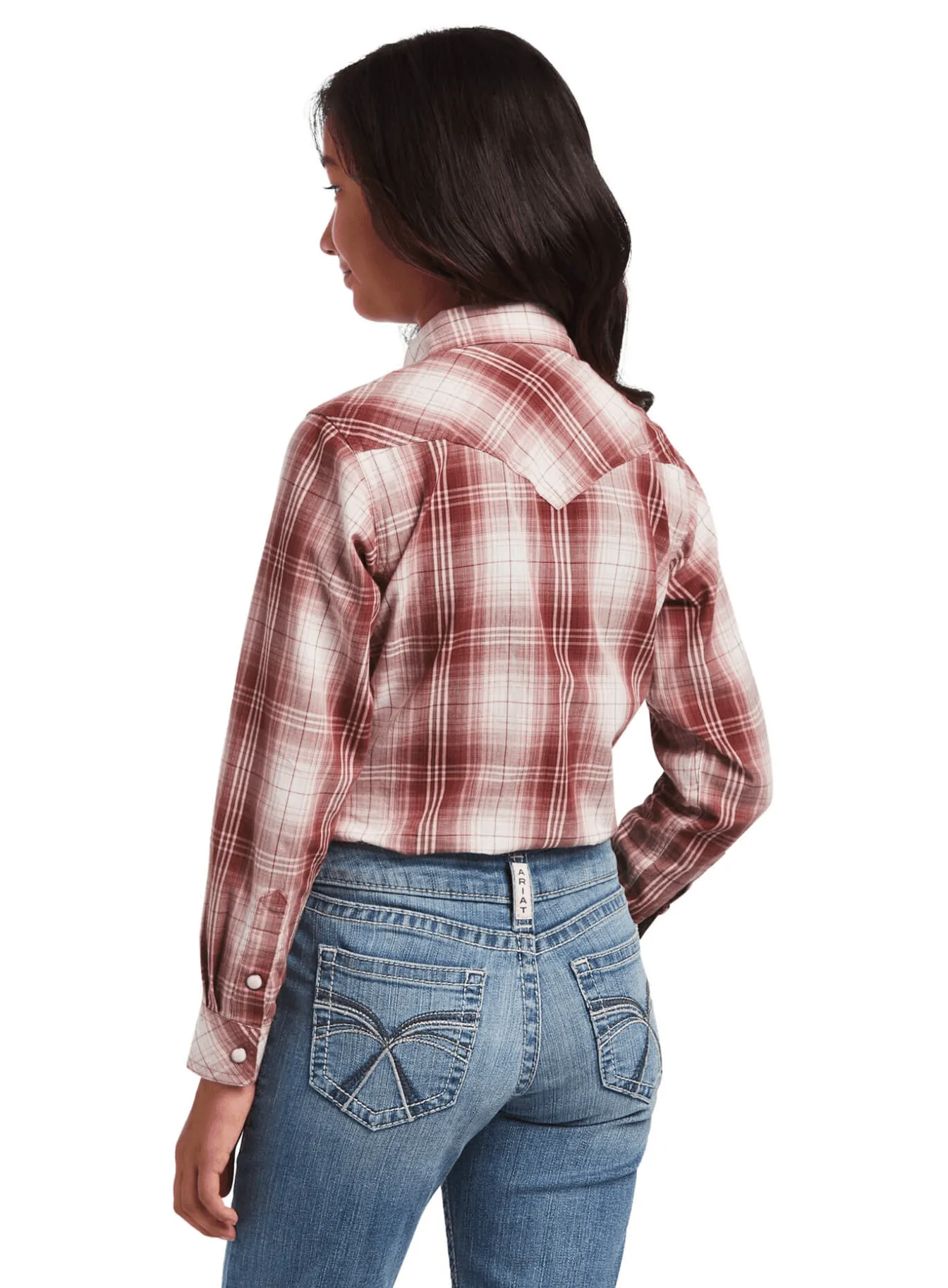 Ariat Girl's REAL Russet Red Plaid Long Sleeve Snap Western Cowgirl Shirt 10040630