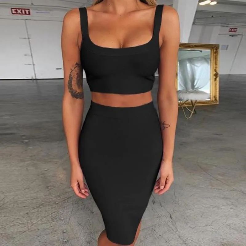 Bandage Dress Crop Top And Purple 2 Piece Set