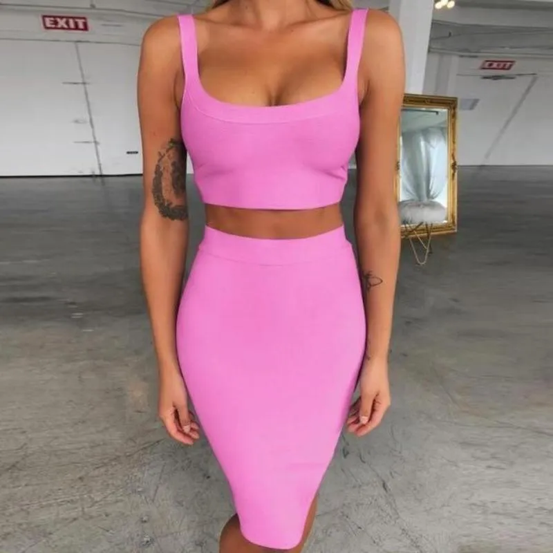 Bandage Dress Crop Top And Purple 2 Piece Set