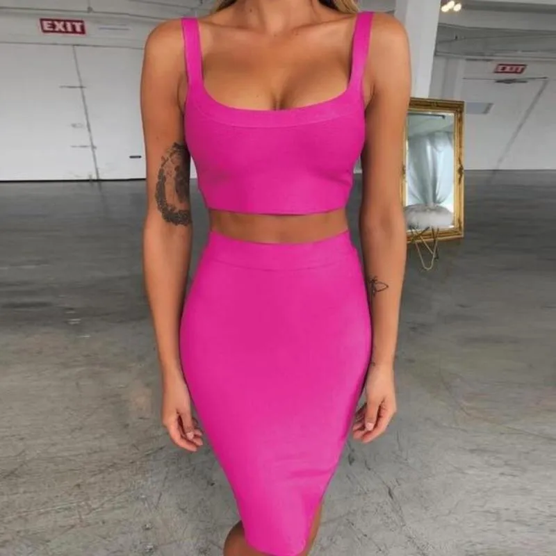 Bandage Dress Crop Top And Purple 2 Piece Set