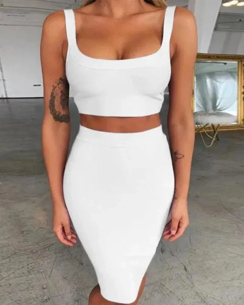 Bandage Dress Crop Top And Purple 2 Piece Set