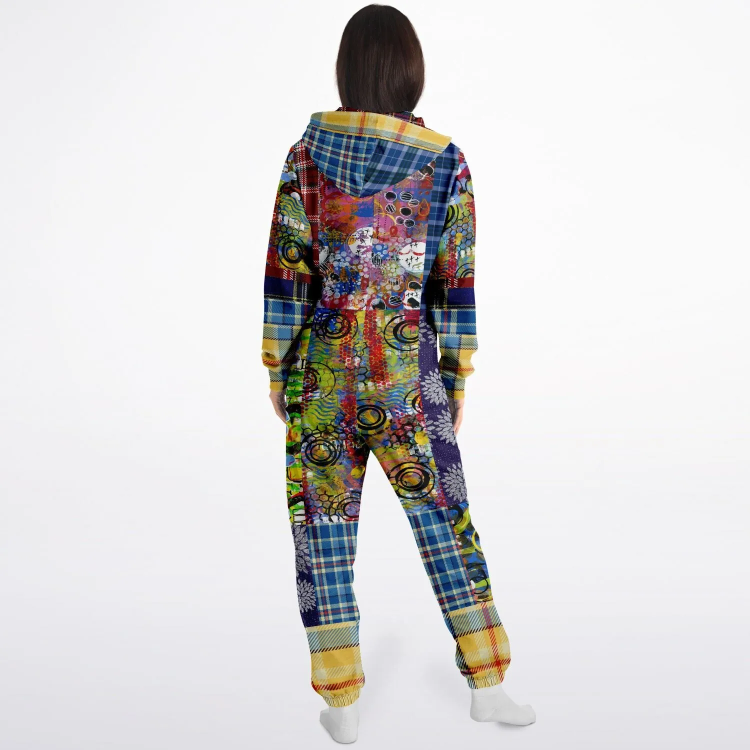 Barcelona Plaid Geometric Patchwork Fleece Unisex Romper