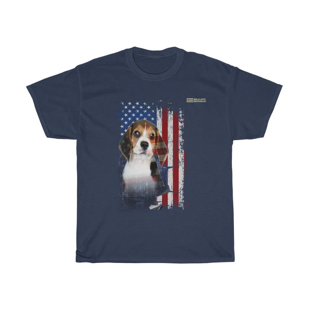 Beagle Dog with Distressed USA Flag Patriotic T-shirt