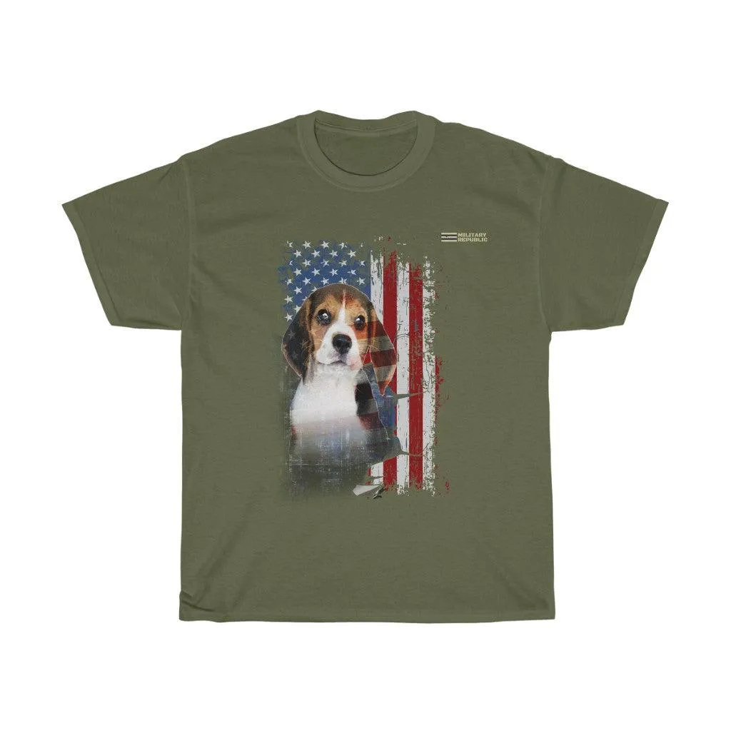 Beagle Dog with Distressed USA Flag Patriotic T-shirt