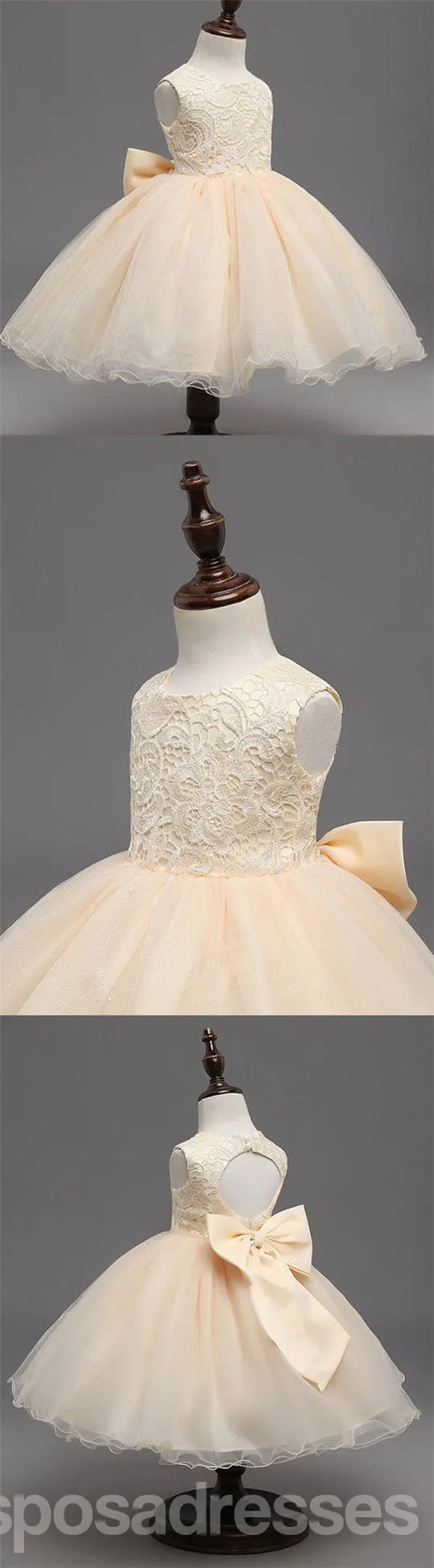 Beige Lace Top Sleeveless Flower Girl Dresses, Popular Tulle Flower Girl Dresses,  FG039