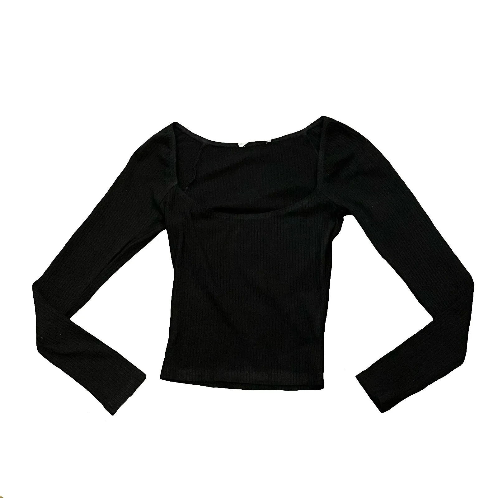 Black Deep Round Neck Longsleeve Top