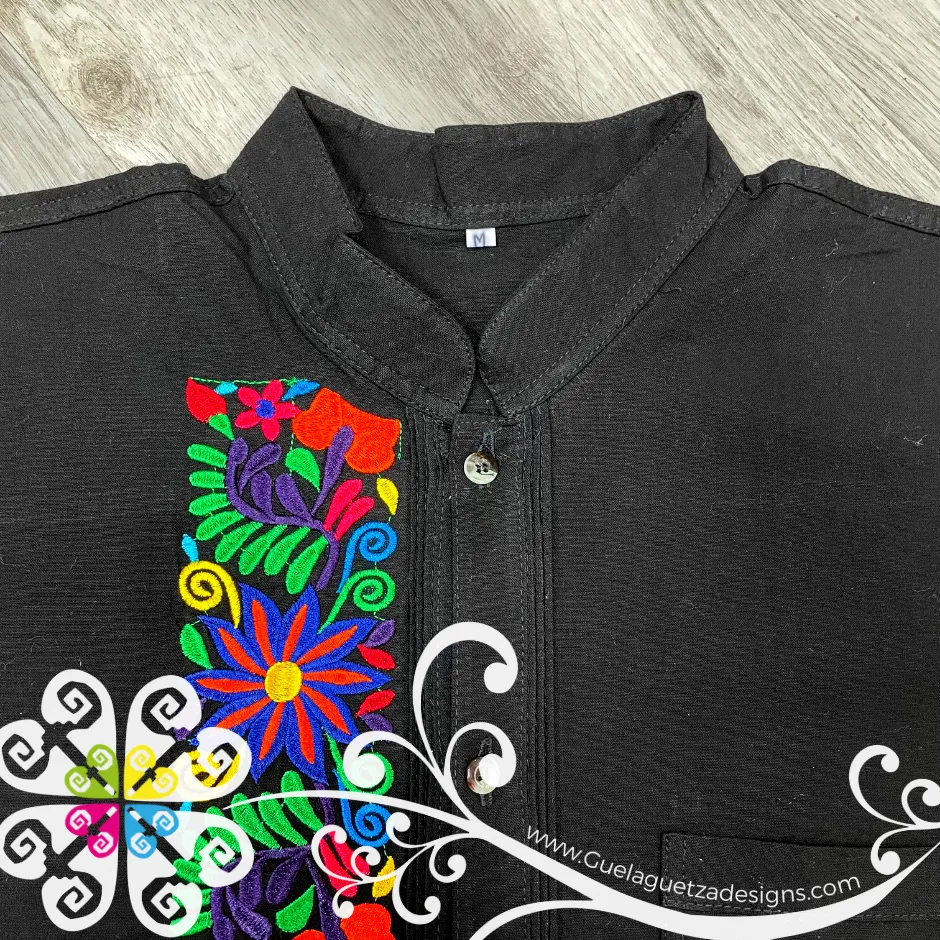 Black Floral Stripe Shirt - Embroider Men Shirt