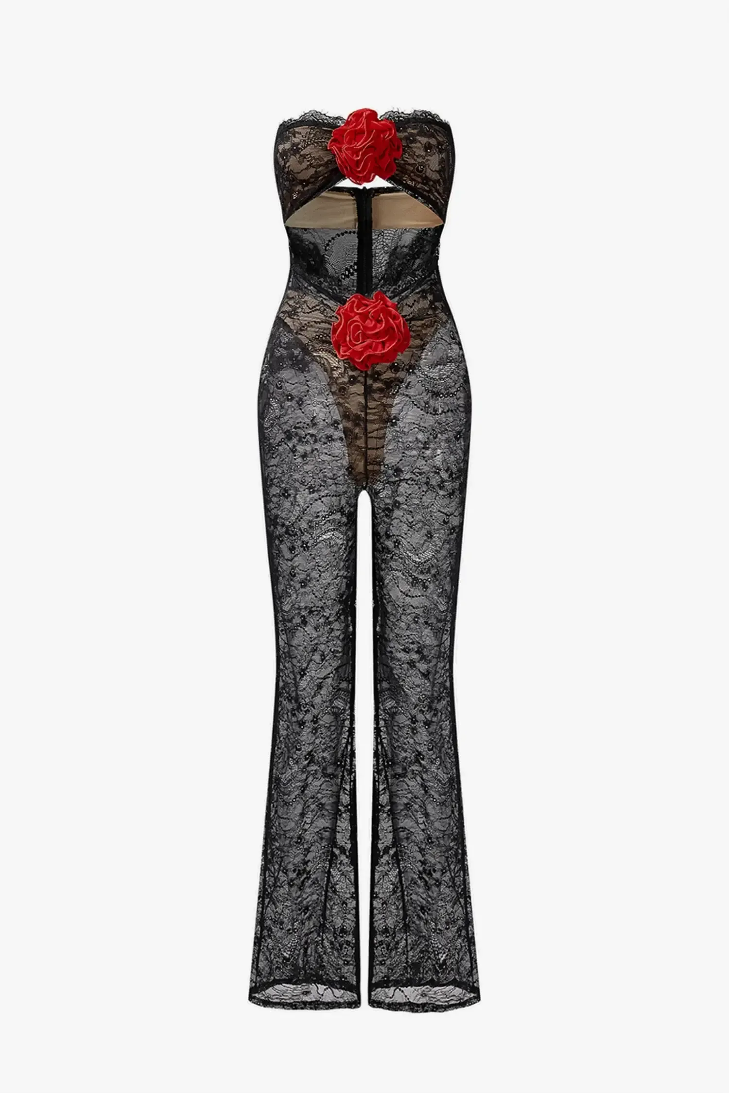 Black Strapless Lace Jumpsuit