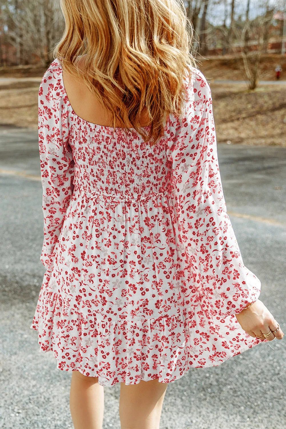 Boho Floral Smocked Mini Dress