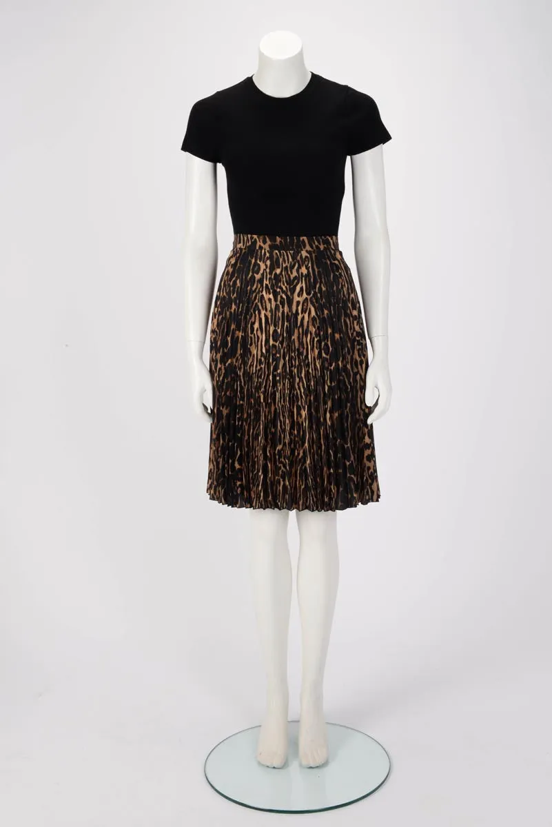 Burberry Brown Animal Print Pleated Skirt UK 6