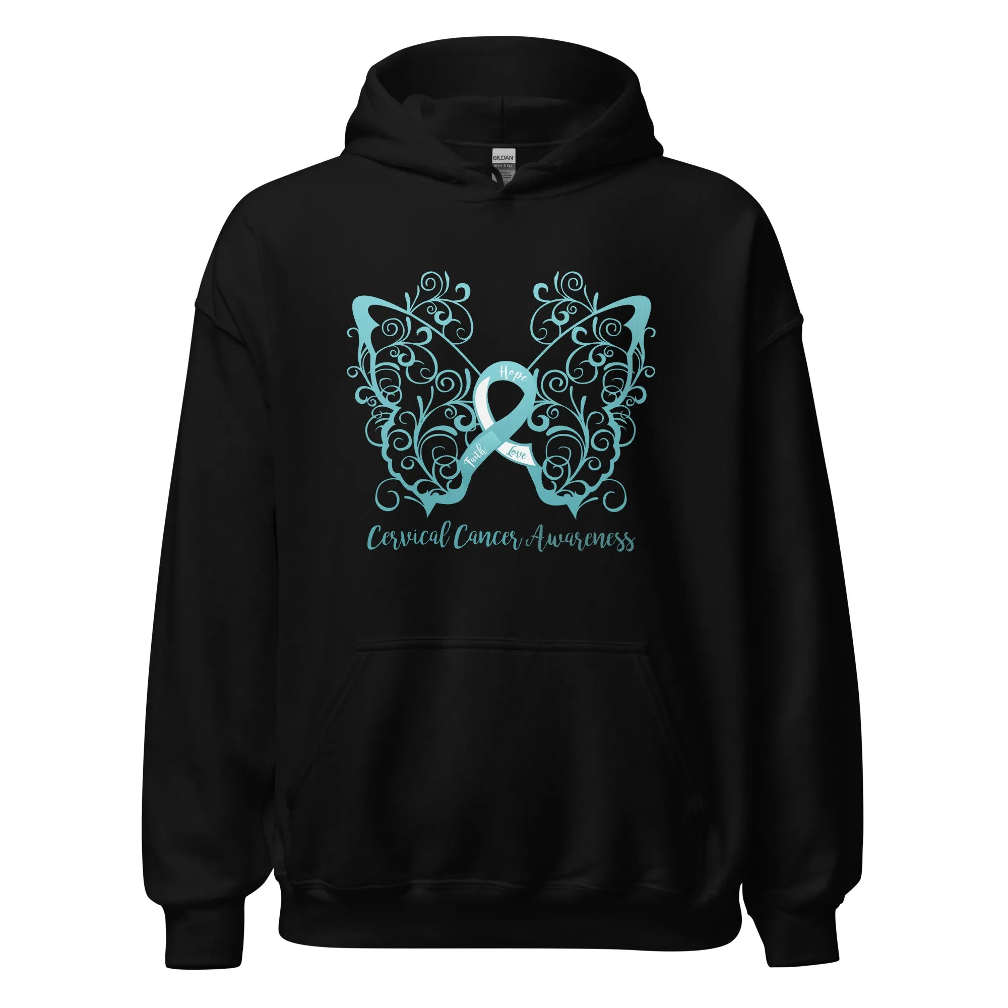 Cervical Cancer Awareness Filigree Butterfly Hoodie - Several Colors Available