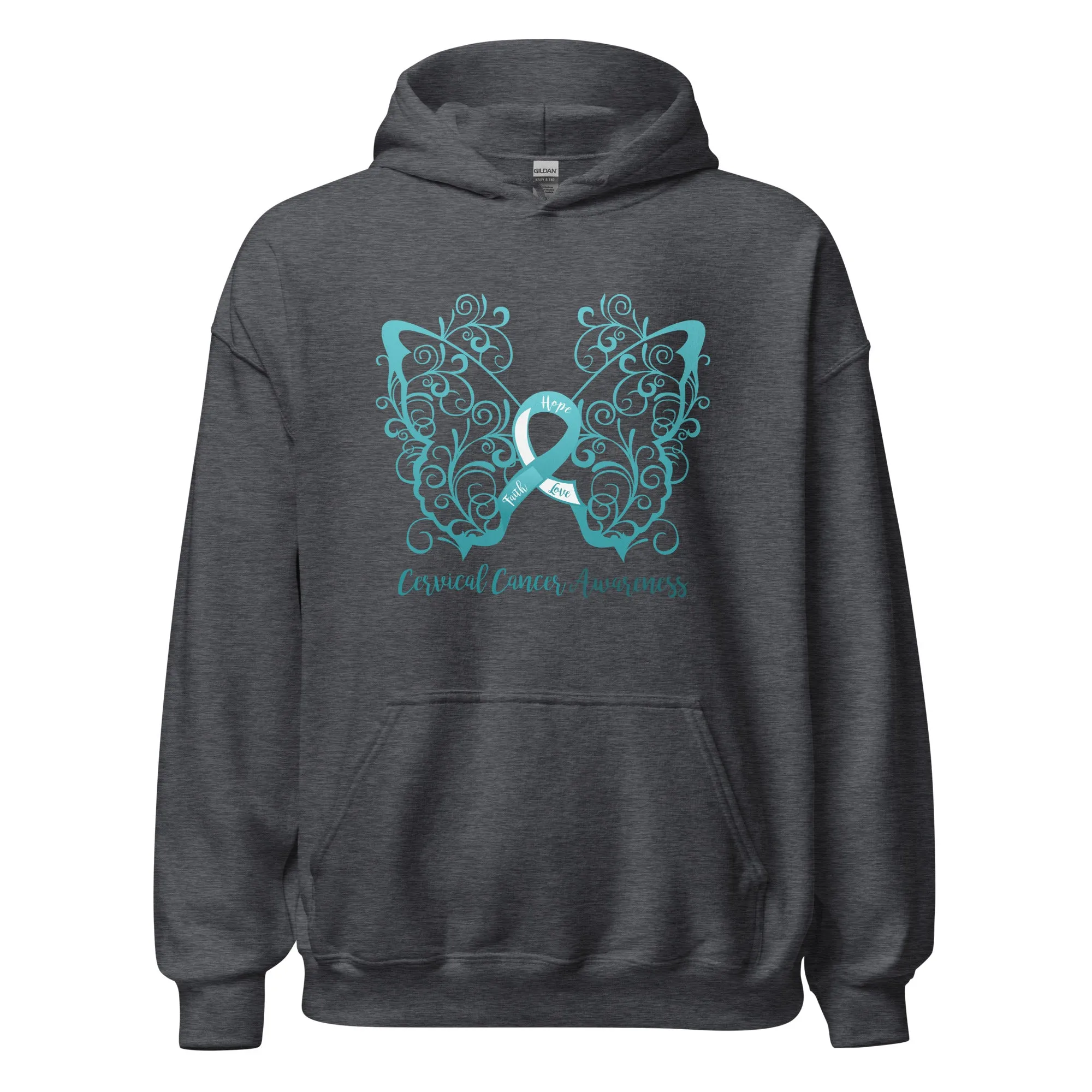 Cervical Cancer Awareness Filigree Butterfly Hoodie - Several Colors Available