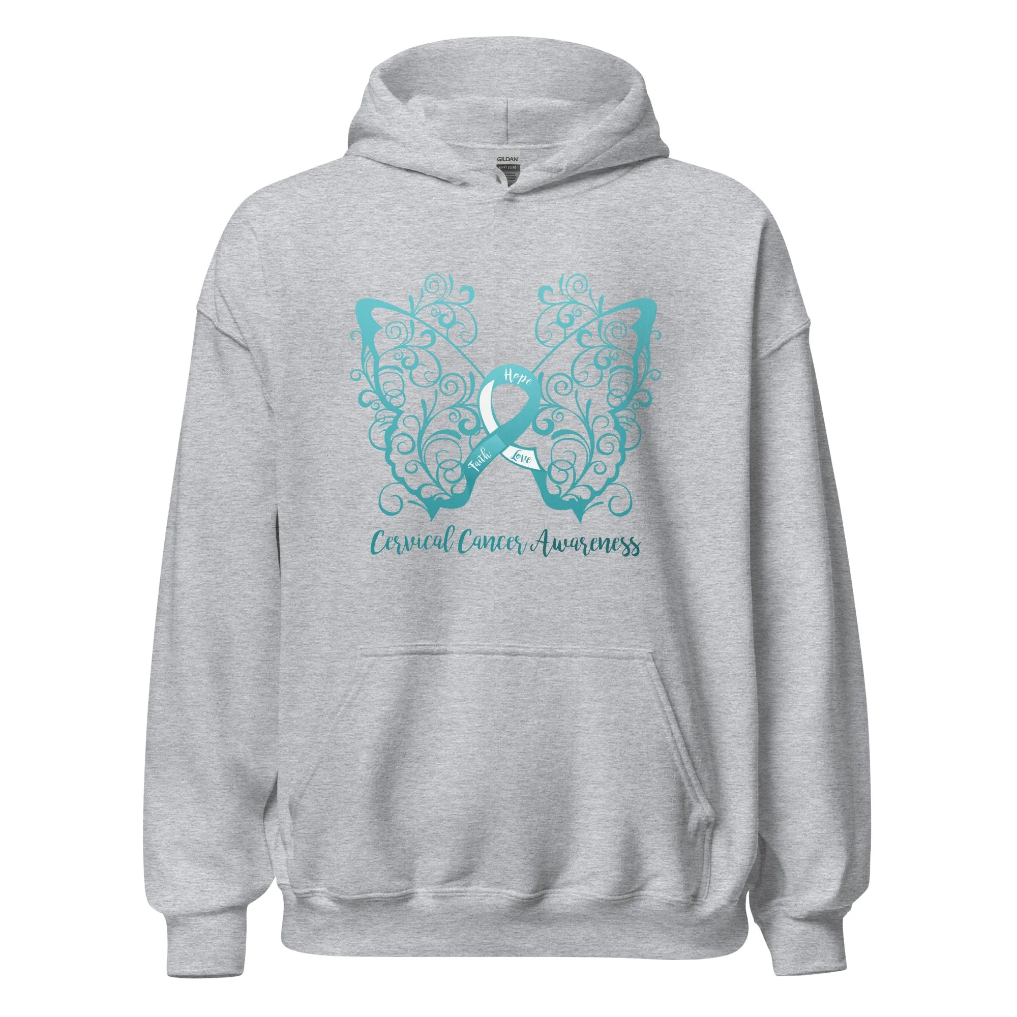 Cervical Cancer Awareness Filigree Butterfly Hoodie - Several Colors Available