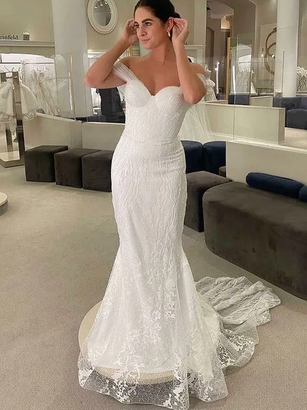 Charming Off-shoulder Mermaid Simple Cheap Wedding Dresses, WDY0272