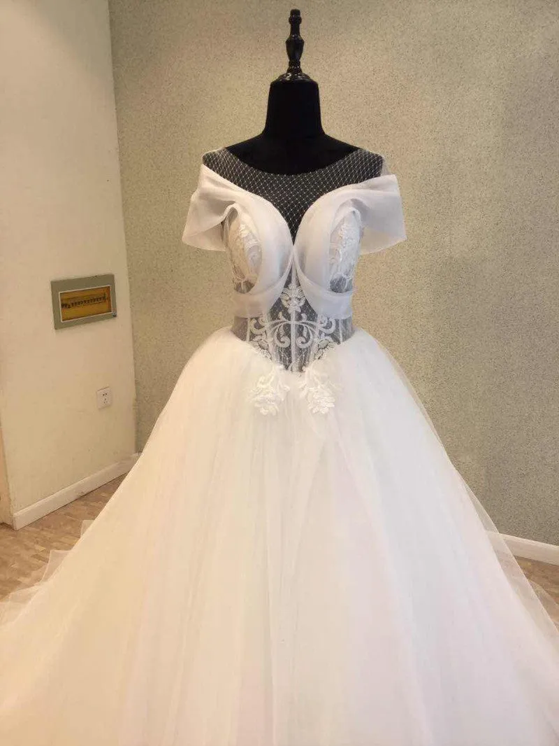 Charming Unique Cap Sleeves Cheap Bridal Long Wedding Dresses, WG1239