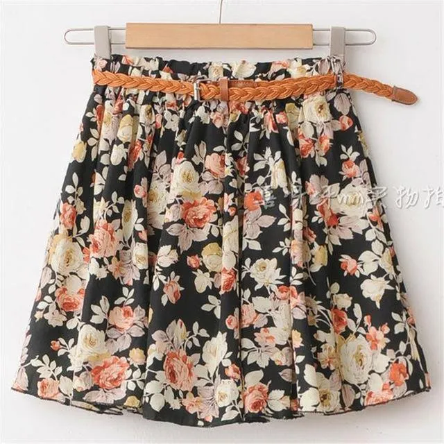 Chiffon Mini Skirts Print A-line Pleated With Lining