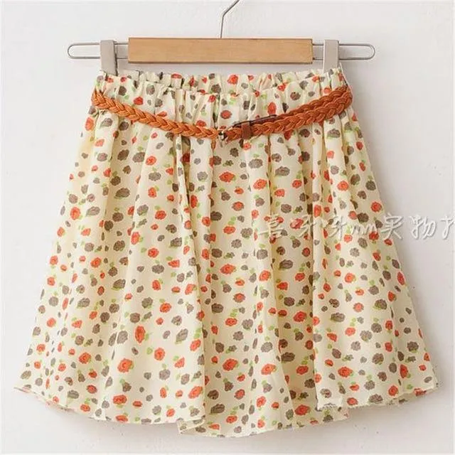 Chiffon Mini Skirts Print A-line Pleated With Lining