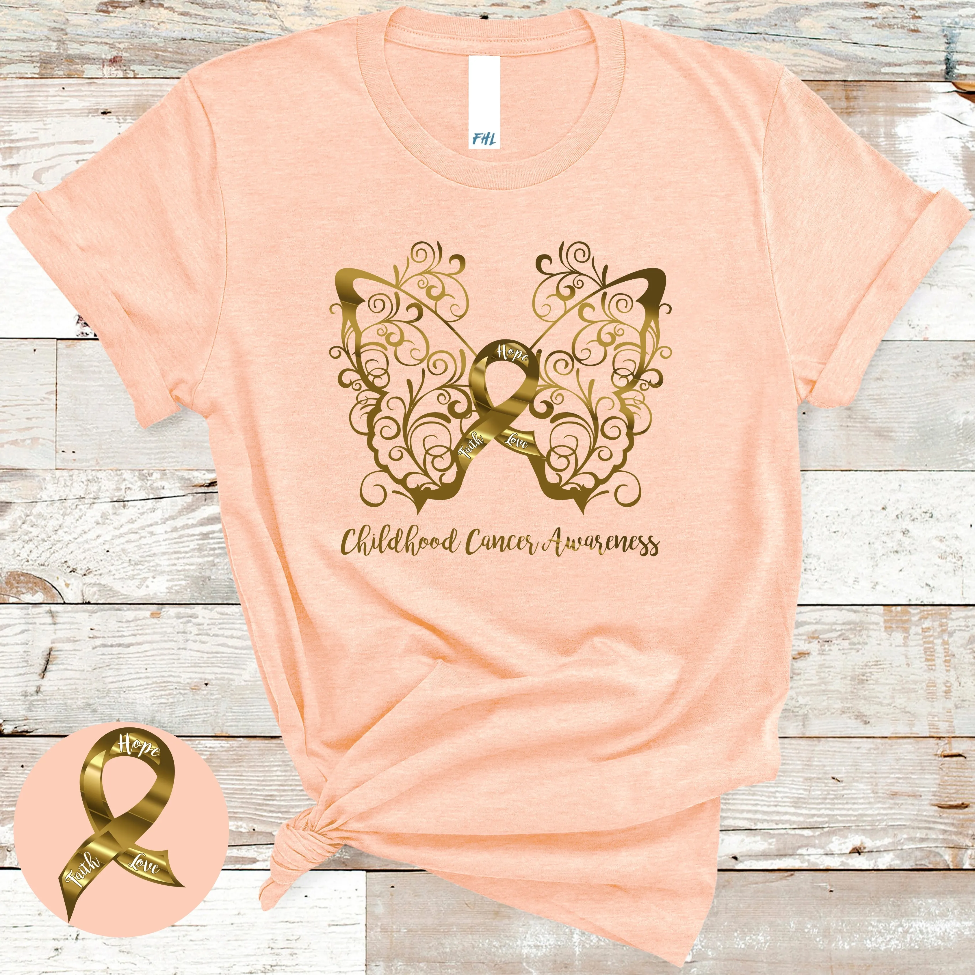 Childhood Cancer Awareness Filigree Butterfly Adult T-Shirt