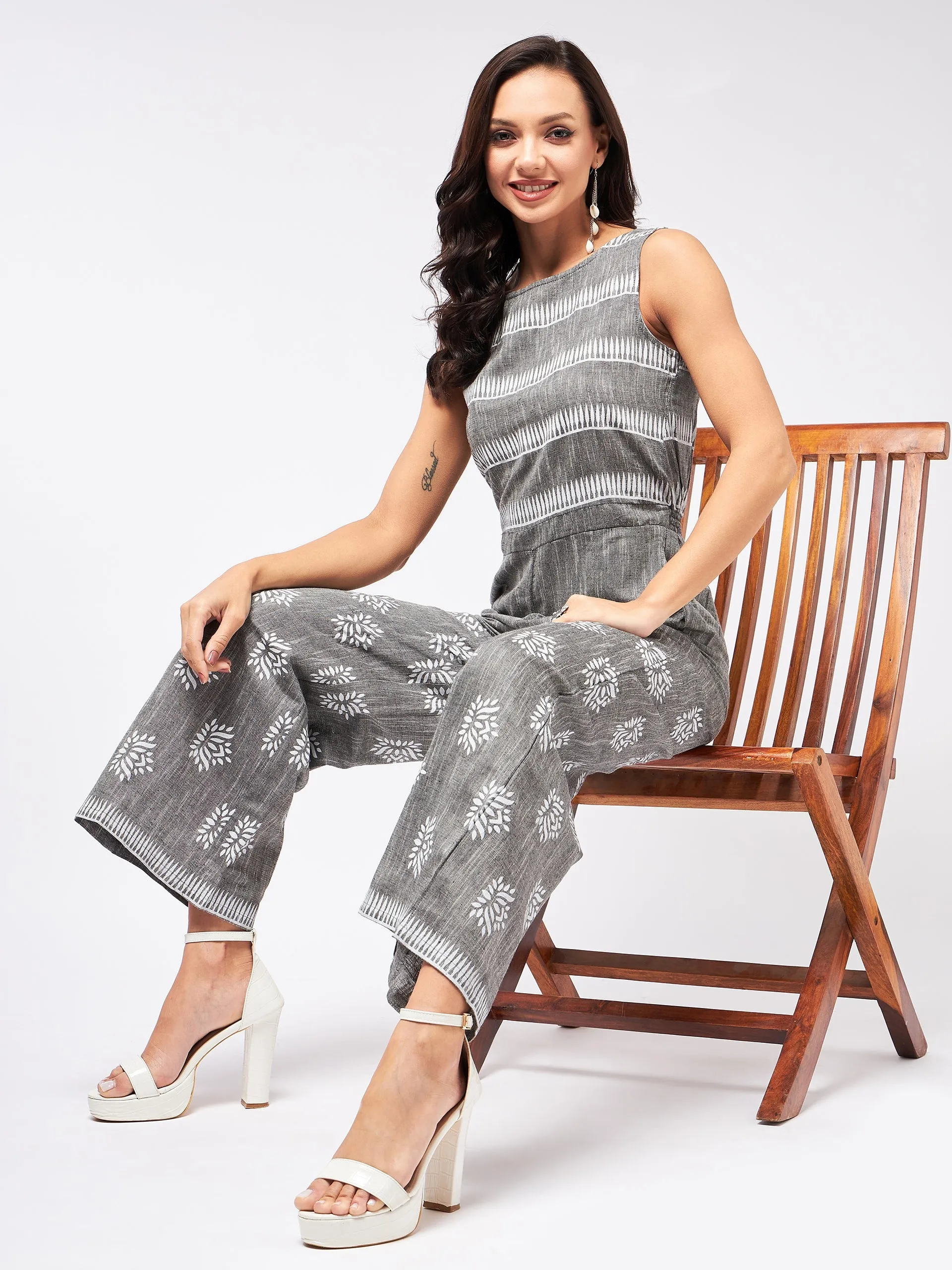 Cotton Printed Sleeveless Jumpsuit