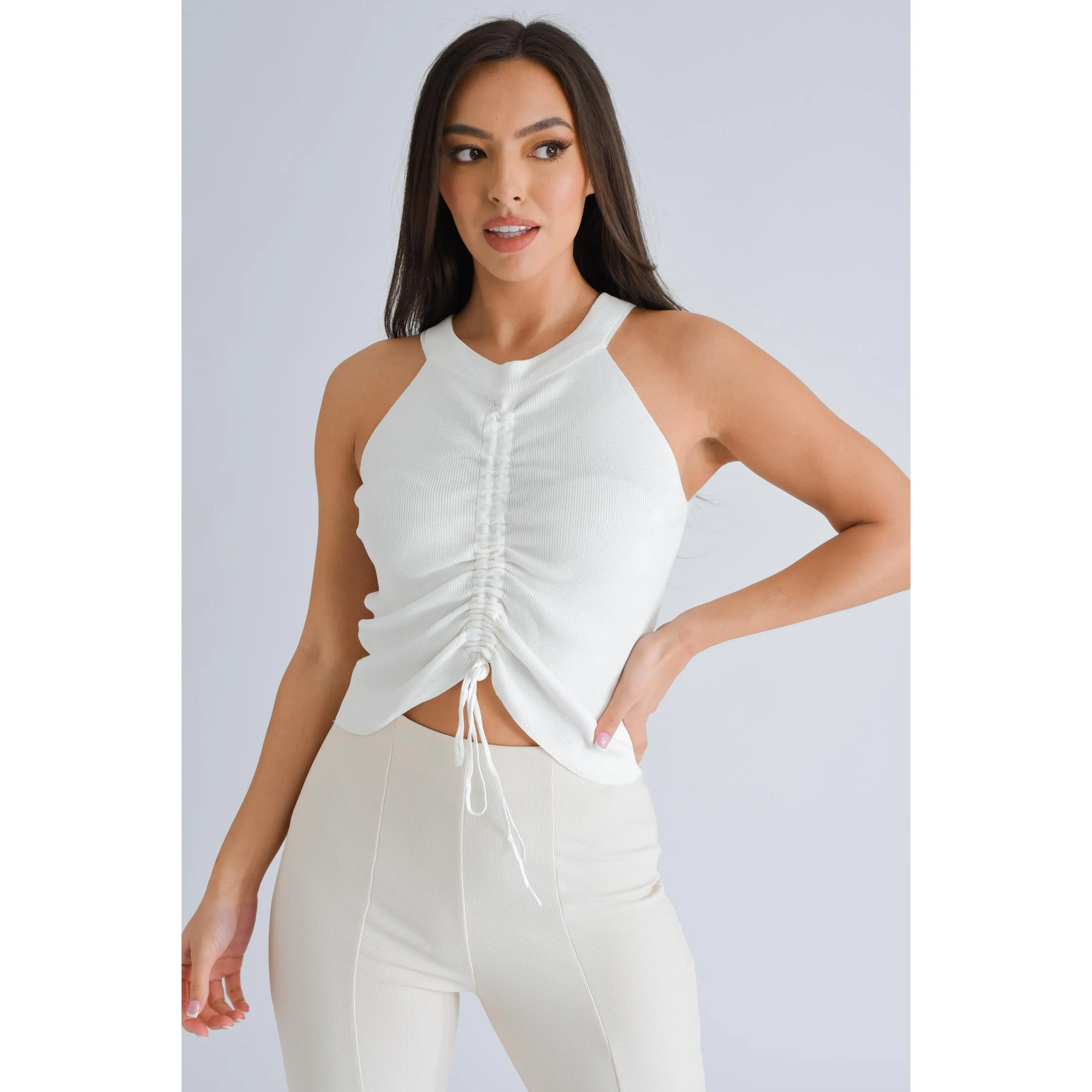 Cream Ruched Crop Top