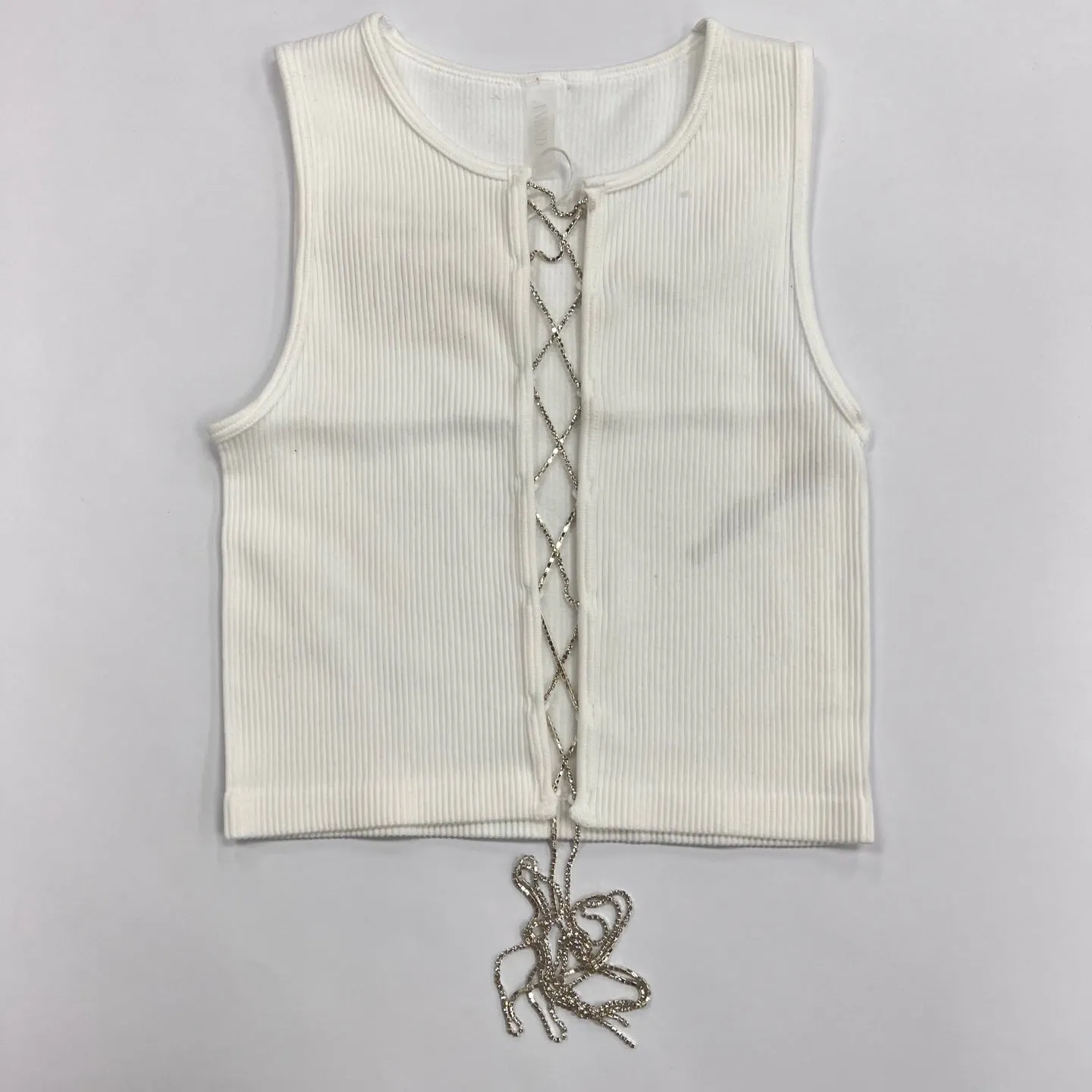 Criss Cross Rinestones Lace Up Seamless Tank Top